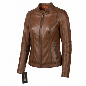 Women's Brown Leather Moto Jacket